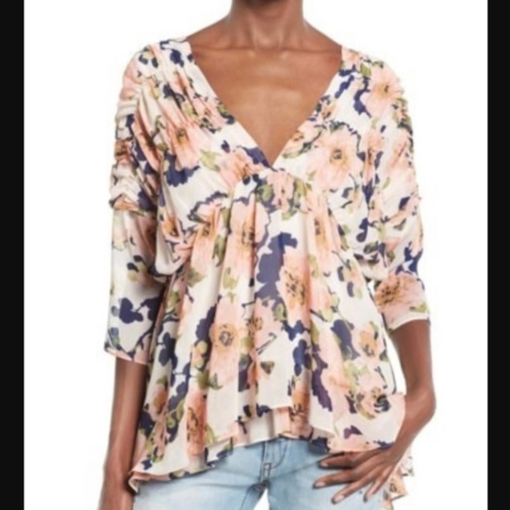 J.O.A Floral Peasant Blouse